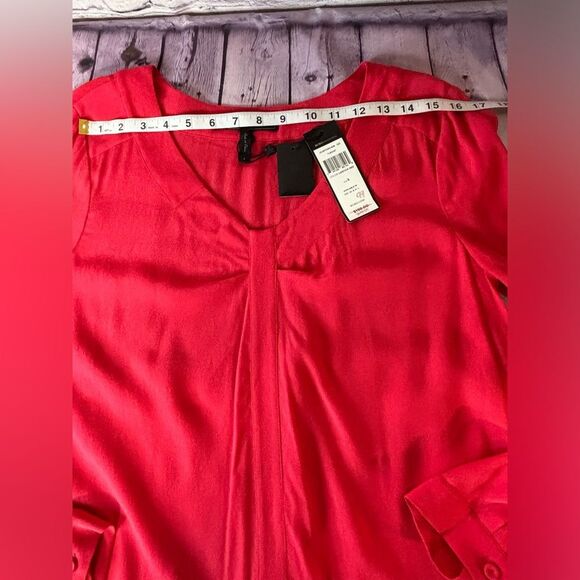 NWT BCBG Max Azria Levin Lipstick Red V-Neck Minimalist Long Sleeve Mini Dress S - Picture 8 of 9